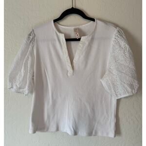 Anthropologie Dolan White Eyelet Puff Sleeve Blouse Size XL
